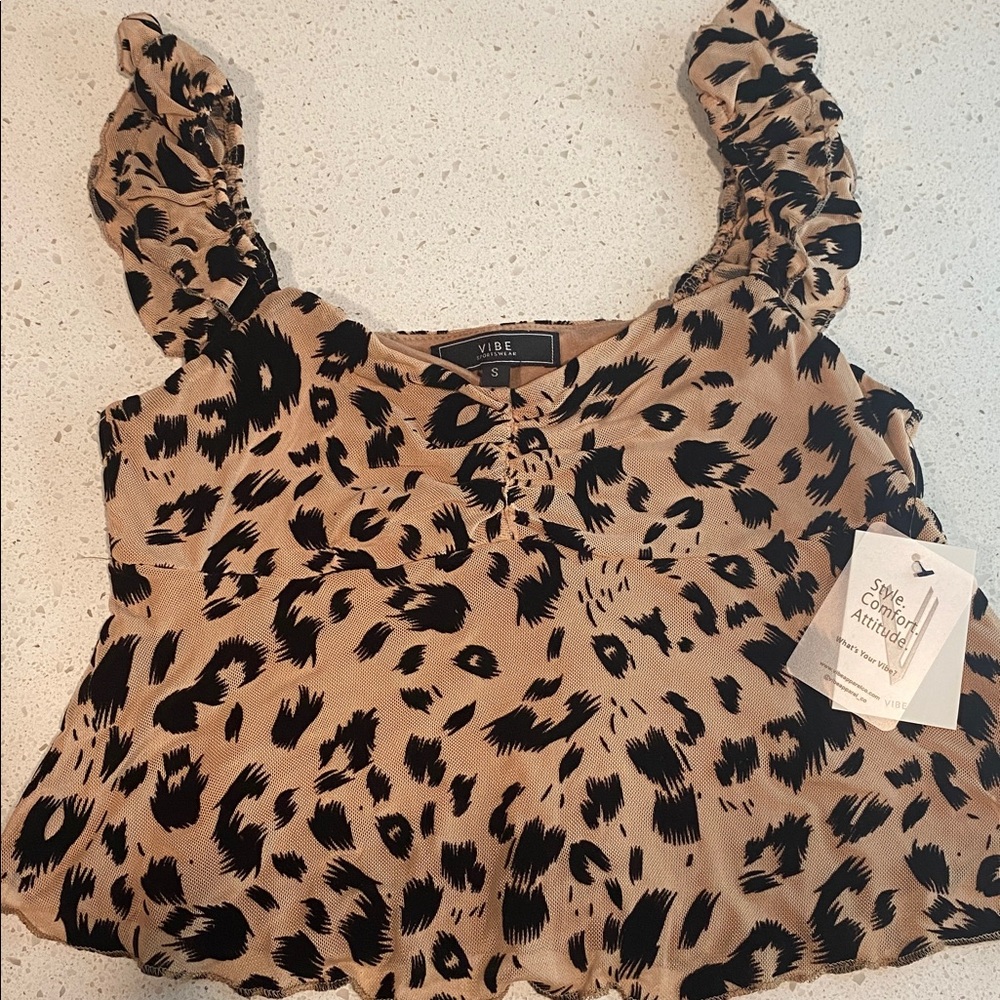Vibe Animal Print Ruffle Sleeve Blouse